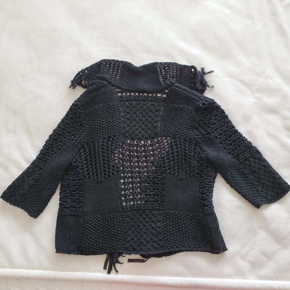 Chico's Size 1 Medium Black Open Front Knit Fringe - Picture 6 of 12